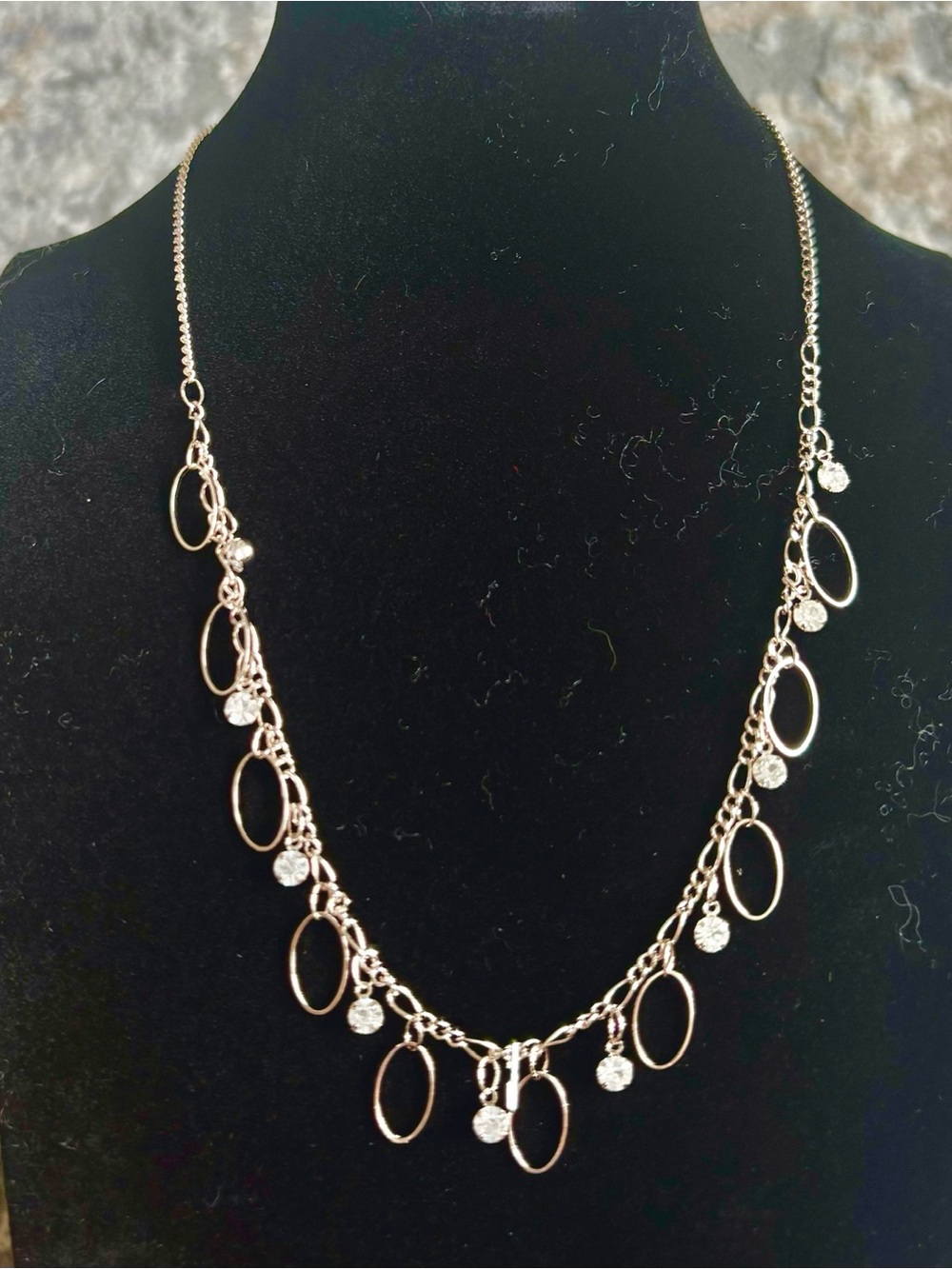 Elegant Gold-Tone Dangle Oval & Crystal Necklace and earring set